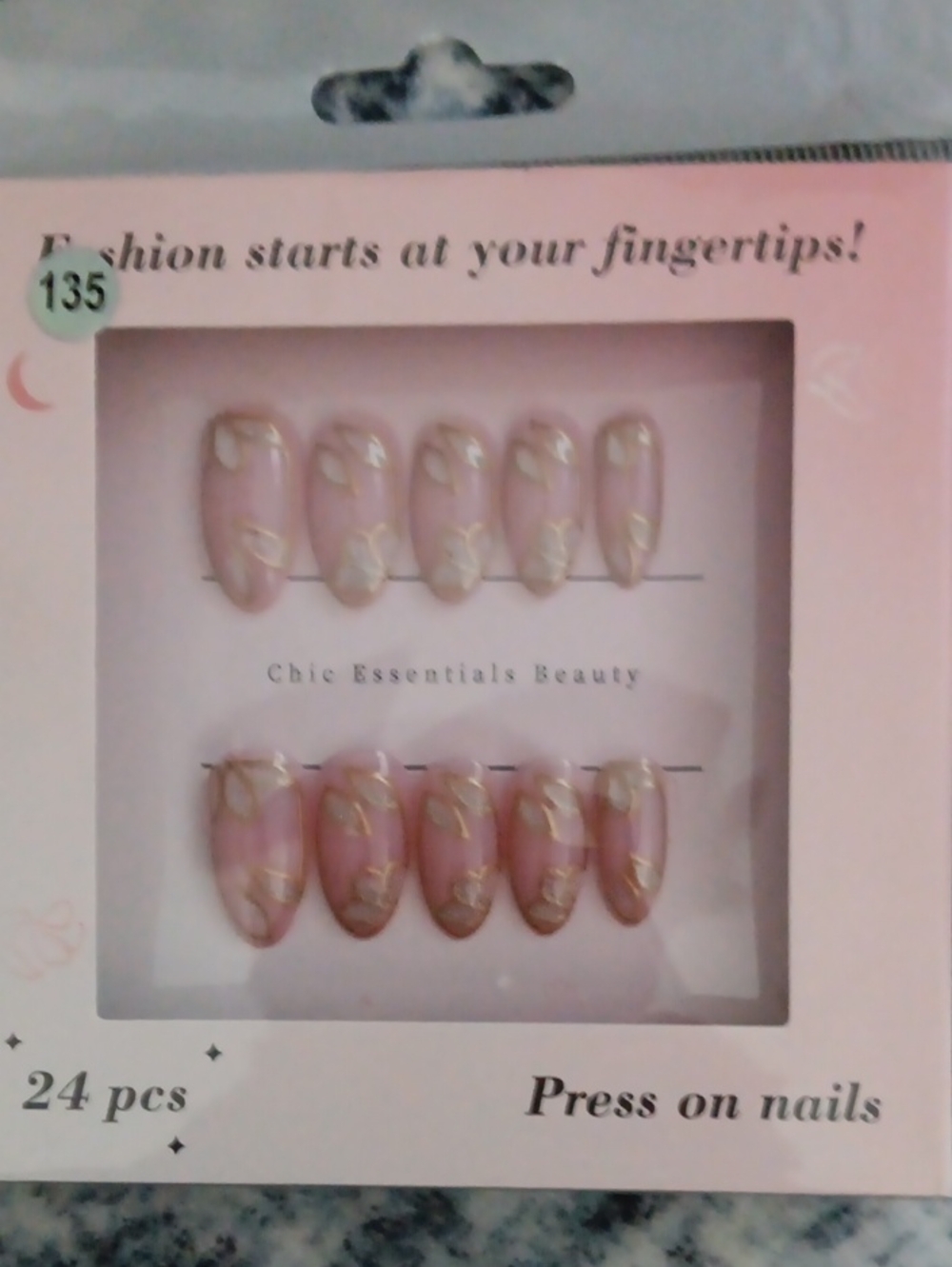 Essentials Pink Press-On Nails with Gold Detail